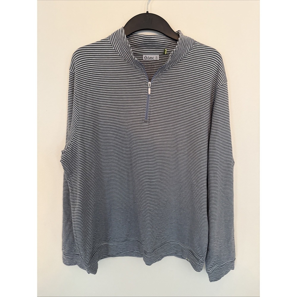 TASC Performance Carrollton 1/4 Zip Pullover Men XL Gray Stripe Lt Weight Bamboo